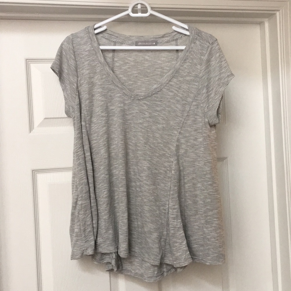 Olivia Moon Gray + White striped shirt